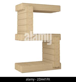 numéro 5 de bois de placage laminé isolé sur blanc. rendu 3d Banque D'Images
