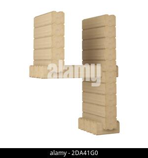 numéro 4 de bois de placage laminé isolé sur blanc. rendu 3d Banque D'Images