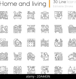 Ensemble d'icônes linéaires maison et vie Illustration de Vecteur