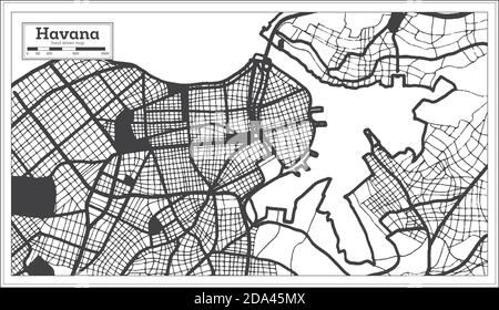 Carte de la ville de Cuba à la Havane en noir et blanc en style rétro. Carte de contour. Illustration vectorielle. Illustration de Vecteur