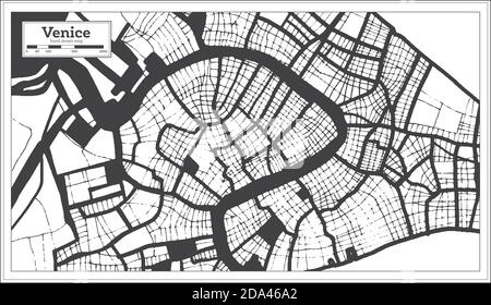 Venise carte de la ville en couleur noir et blanc en style rétro. Carte de contour. Illustration vectorielle. Illustration de Vecteur