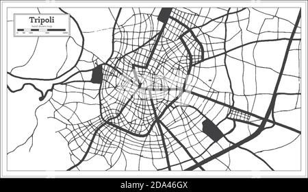 Tripoli Grèce carte de la ville en noir et blanc en style rétro. Carte de contour. Illustration vectorielle. Illustration de Vecteur