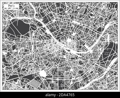 Paris France carte de la ville en noir et blanc en style rétro. Carte de contour. Illustration vectorielle. Illustration de Vecteur