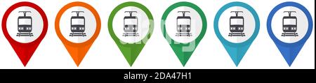 Pointeurs de vecteur de train, ensemble d'icônes plates colorées isolées sur fond blanc Illustration de Vecteur