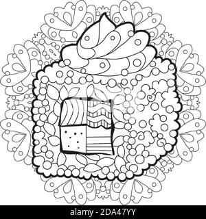 Zentangle Sushi avec mandala. Illustration vectorielle décorative dessinée à la main pour colorier Illustration de Vecteur