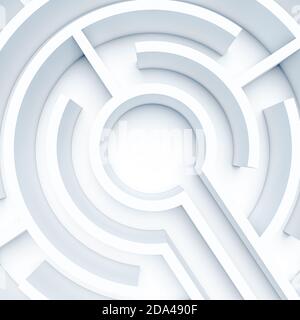labyrinthe circulaire blanc. rendu 3d, personne autour. concept de problème et d'obstacle. Banque D'Images