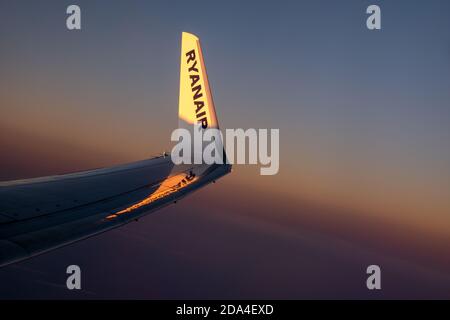 Winglet d'un Boeing 737-800 appartenant au Ryanair à bas prix compagnie aérienne Banque D'Images
