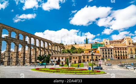 Aqueduc romain antique à Segovia, Espagne Banque D'Images