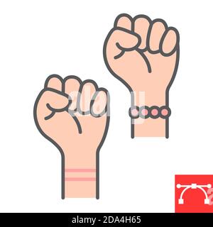 Fighting for rights color line icon, fist and féminisme, Women protestake sign vector graphiques, modifiable contour de trait plein icône, eps 10. Illustration de Vecteur