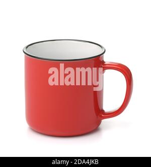 Tasse à café en céramique rouge isolée sur blanc Banque D'Images
