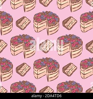 Anniversaire mariage délicieux dessert gâteau illustration sans couture motif Illustration de Vecteur