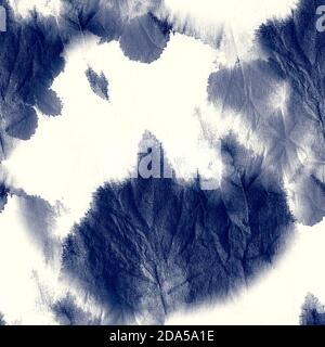 Art sale indigo sans couture. Art contemporain. Motif teint par cravate tendance. Arrière-plan aquarelle abstrait. Fragment d'illustration sale. Taches de douleur à l'huile Banque D'Images