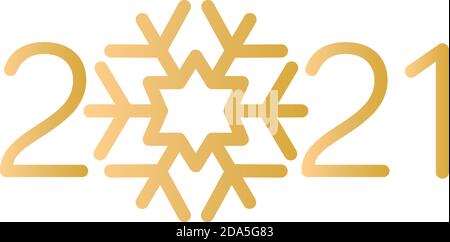 décoration dorée à 2021 chiffres avec motif d'illustration vectoriel en flocon de neige Illustration de Vecteur