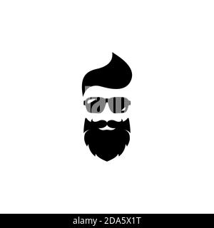 Silhouette de la tête de l'homme avec moustache et barbe en lunettes taille basse. Noir brutal, avatar sauvage. Isolé sur blanc. Illustration vectorielle plate. Coiffeur Illustration de Vecteur