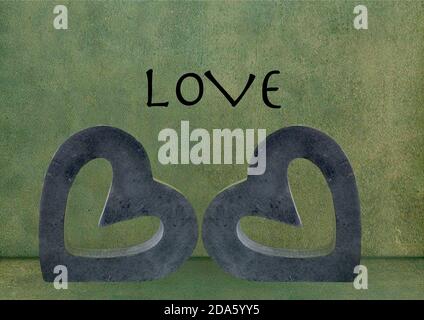 Deux cœurs d'amour verts - ensemble pour toujours. Banque D'Images