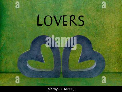 Deux cœurs d'amour verts - ensemble pour toujours. Banque D'Images