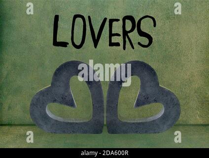 Deux cœurs d'amour verts - ensemble pour toujours. Banque D'Images