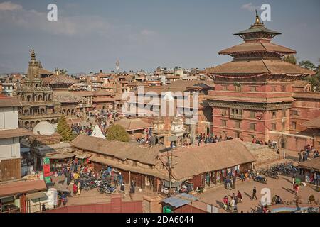 Patan, Népal, janvier 2016. Vue aérienne des temples de Durbar Square. Banque D'Images