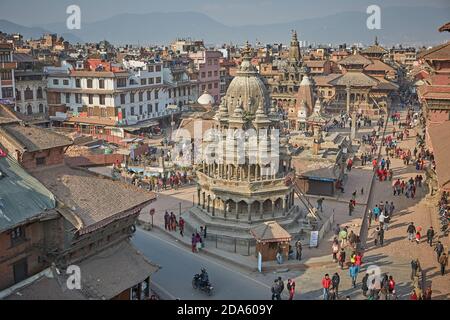 Patan, Népal, janvier 2016. Vue aérienne des temples de Durbar Square. Banque D'Images