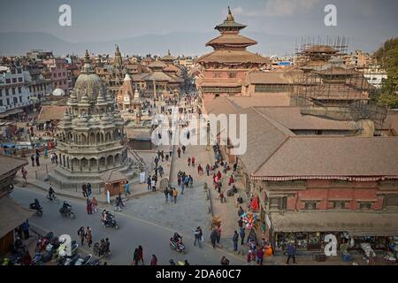 Patan, Népal, janvier 2016. Vue aérienne des temples de Durbar Square. Banque D'Images