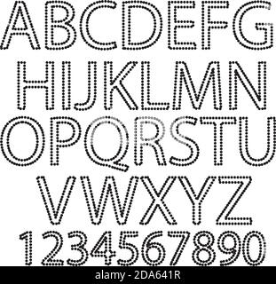 Illustration vectorielle noire à pois, lettres et chiffres de l'alphabet à pois. Illustration de Vecteur