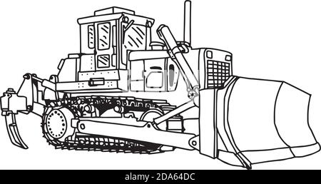 l'illustration du vecteur fait que la chargeuse est tirée à la main, la pelle hydraulique de bulldozer est isolée Illustration de Vecteur