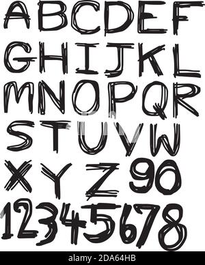 illustration vectorielle dessin à la main pour les polices et les nombres noirs. Illustration de Vecteur