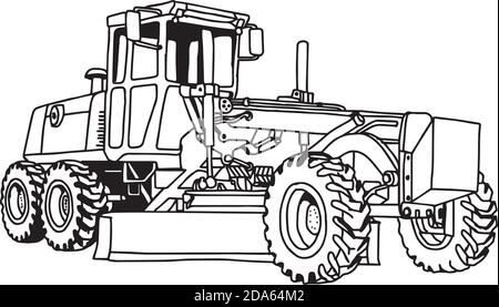 l'illustration représente les dessins à la main de la machine de niveleuse de pelle hydraulique Illustration de Vecteur