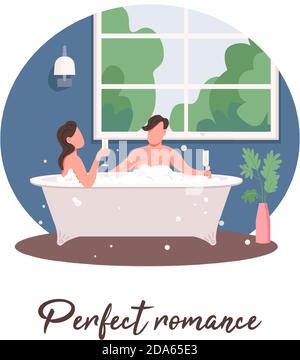 Couple de détente dans la baignoire post-maquette de médias sociaux Illustration de Vecteur