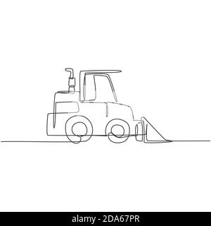 Un seul dessin de bulldozer pour la réparation de routes, illustration vectorielle de véhicules commerciaux d'affaires. Construction de véhicules de pelles rétro lourdes Illustration de Vecteur