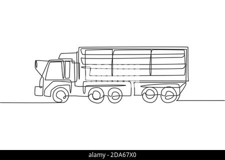 Un dessin d'une seule ligne de l'illustration vectorielle de la remorque pour camion long. Véhicules commerciaux professionnels. Machines lourdes pour le concept de livraison logistique Illustration de Vecteur