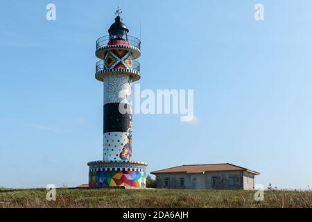 Phare du cap Ajo, mer Cantabrique, Cantabrie, Espagne Banque D'Images