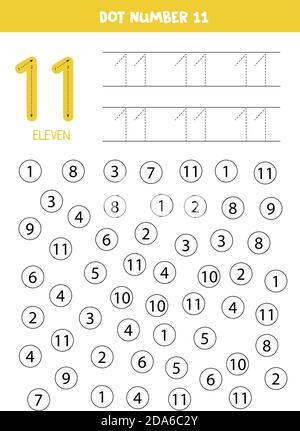 Point ou couleur tous les nombres 11. Jeu éducatif. Illustration de Vecteur
