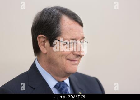 ST. JULIAN - MALTE, 30 mars 2017: Président de la République de Chypre Nicos Anastasiades lors du congrès du Parti populaire européen (PPE) à Malte Banque D'Images