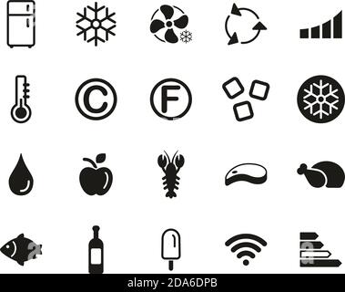 Réfrigérateur ou réfrigérateur Icons ensemble noir et blanc grand Illustration de Vecteur