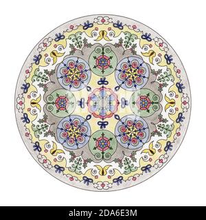 Mandala de couleur avec des crayons de couleur. Boule de Noël, papillon, coeur et arbre de Noël. Banque D'Images