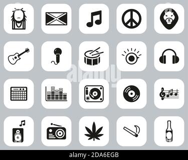 Reggae Music & Culture Icons Black & White Flat Design Définir grand Illustration de Vecteur