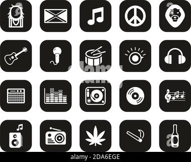 Reggae Music & Culture Icons White on Black Flat Design Définir grand Illustration de Vecteur