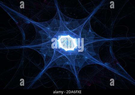 Processeur quantique lumineux bleu avec couches d'arrière-plan, illustrations abstraites générées par ordinateur, rendu 3D Banque D'Images