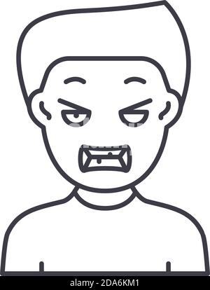 Icône Angry, illustration linéaire isolée, vecteur ligne mince, signe de conception Web, symbole de concept de contour avec contour modifiable sur fond blanc. Illustration de Vecteur