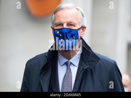 Londres, Royaume-Uni. 10 novembre 2020. Michel Barnier, négociateur en chef de l'UE, arrive à Westminster pour des entretiens avec Lord David Frost. Crédit : Mark Thomas/Alay Live News Banque D'Images