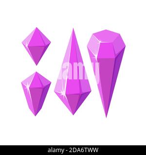 Pierres de cristal rose comme le quartz améthyste. Pierres géométriques ou cristaux de verre pour les jeux et autres dessins. Illustration vectorielle de style dessin animé Illustration de Vecteur