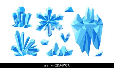 Iceberg avec cristaux et flocon de neige pour les paysages arctiques. Ensemble de pierres et pierres en cristal pour la création de jeux. Illustration vectorielle de style dessin animé Illustration de Vecteur