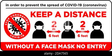 Avertissement sur la porte avant. Porter un masque et maintenir une distance de sécurité de 2 M. Sans masque facial aucune entrée . Illustration, vecteur Illustration de Vecteur