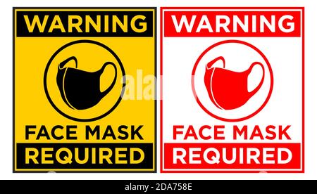 Masque facial requis. Signalisation d'avertissement verticale pour les restaurants, les cafés et les commerces de détail. Illustration, vecteur Illustration de Vecteur
