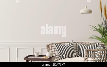 Mur blanc avec chaise dans la salle de séjour. rendu 3d Banque D'Images