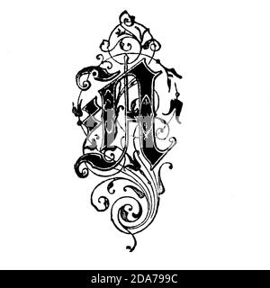 Lettre décorée de façon ornée utilisée comme initiale ou en forme de chapeau au début d'un mot, d'un chapitre ou d'un paragraphe plus grand que le reste du texte. Le mot est dérivé de l'initialis latin, ce qui signifie se tenir au début. Une initiale est souvent de plusieurs lignes en hauteur et dans des livres ou manuscrits plus anciens, parfois décorés de façon ornée. Banque D'Images