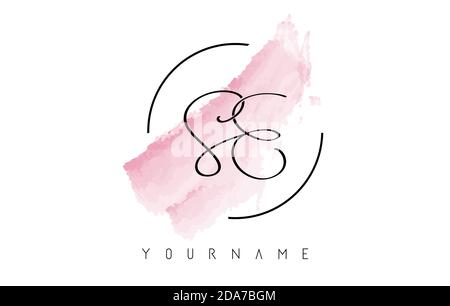 Logo se S E lettres manuscrites avec concept Pink pastel aquarelle Pink Contour et forme circulaire arrondie. Illustration de Vecteur