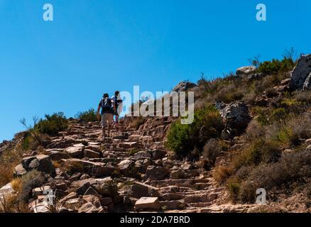 Cape Town, Afrique du Sud - 17 mars 2020 : randonneurs ou touristes montant la montagne de Lion's Head Banque D'Images