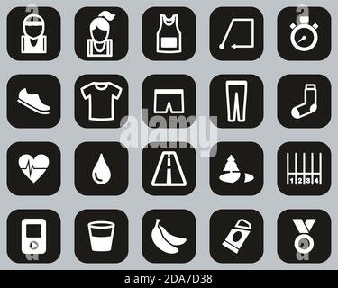 Ensemble de course à pied ou de jogging à motif plat noir et blanc Icons Grande Illustration de Vecteur